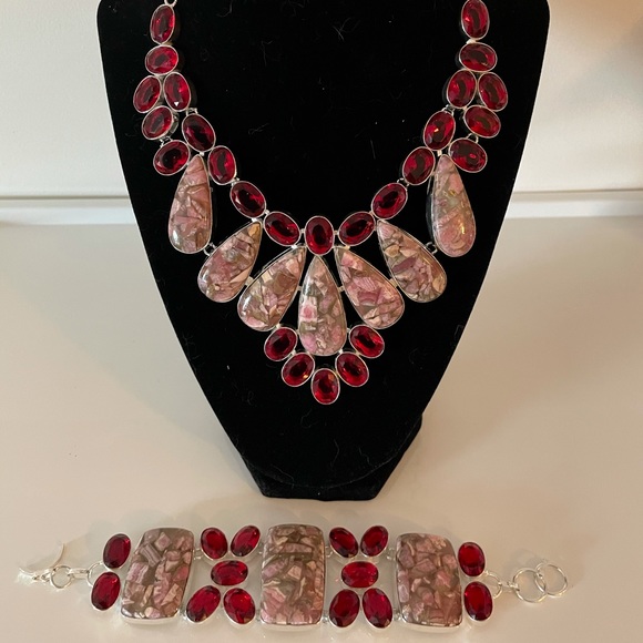 Rhodochrosite, red garnet necklace - Picture 3 of 5